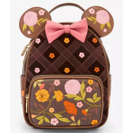 Sac à dos Minnie Mouse Velvet Floral Interchangeable Ears Disney - Livraison 10/2025